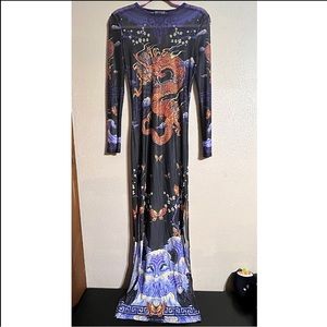 Dragon Print Mesh Dress with High Cut Slits!